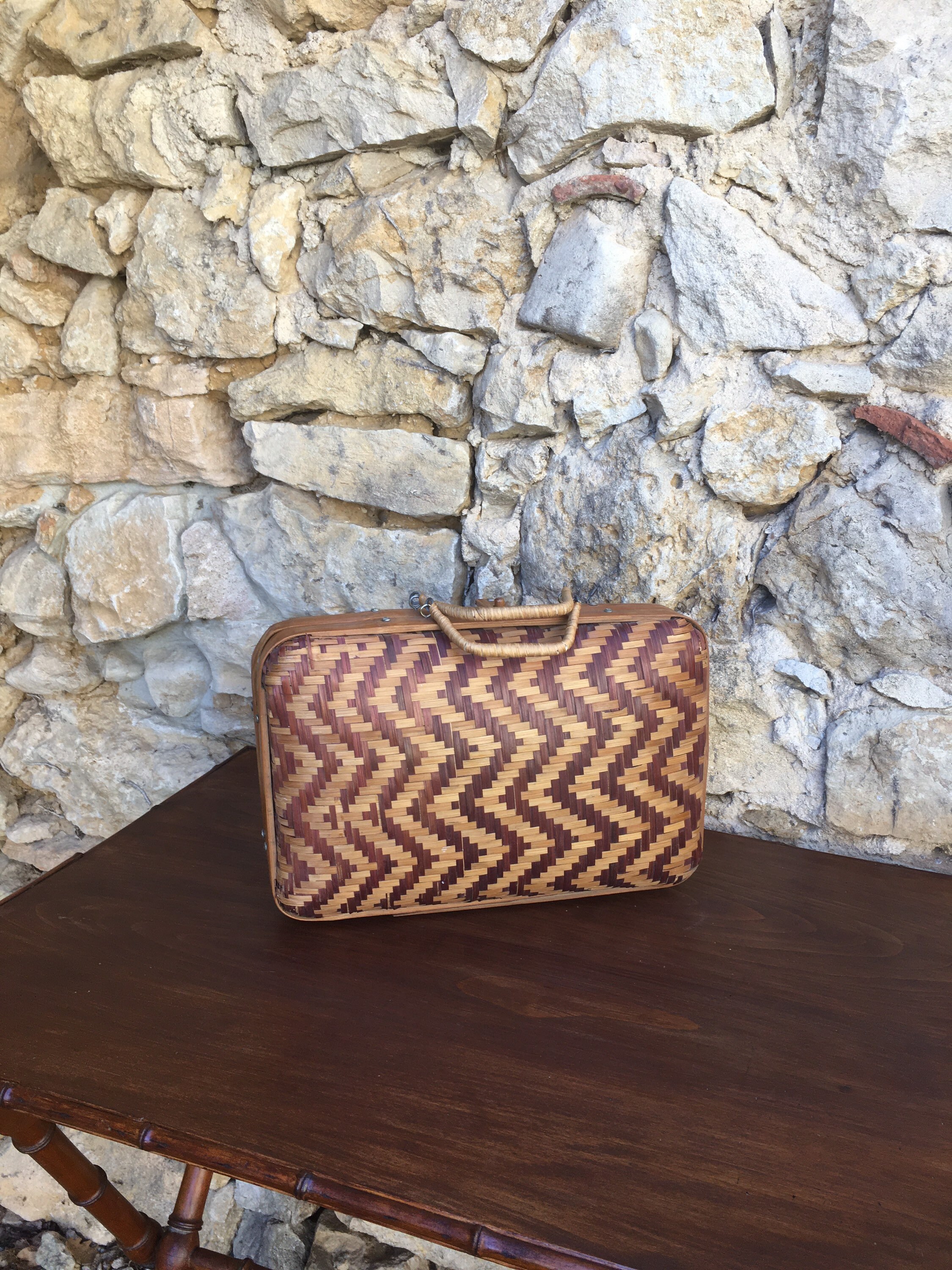 Vintage Français Rotin Petit Sac de Style Valise