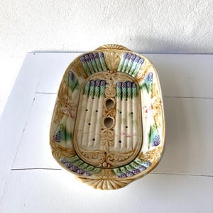 Antique Barbotine Onnaing faïence asparagus serving platter