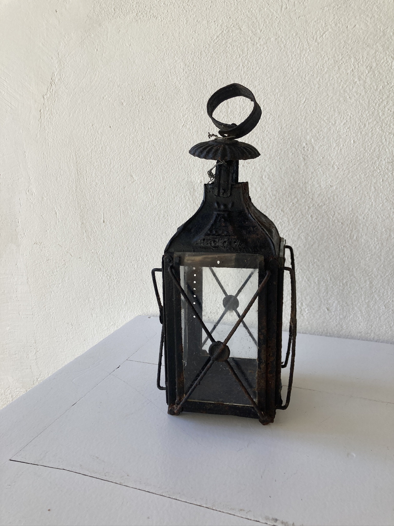 Antique French Metal Glazed Candle Lantern - Etsy