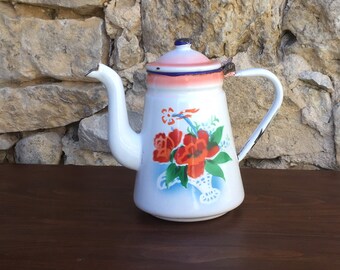 Vintage enamelware coffee pot floral design