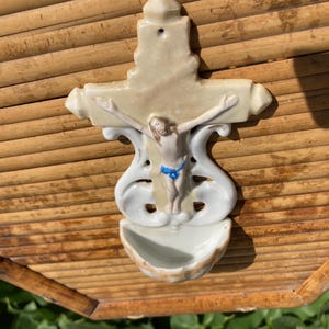 Vintage French benitier Holy water font bisque porcelain font
