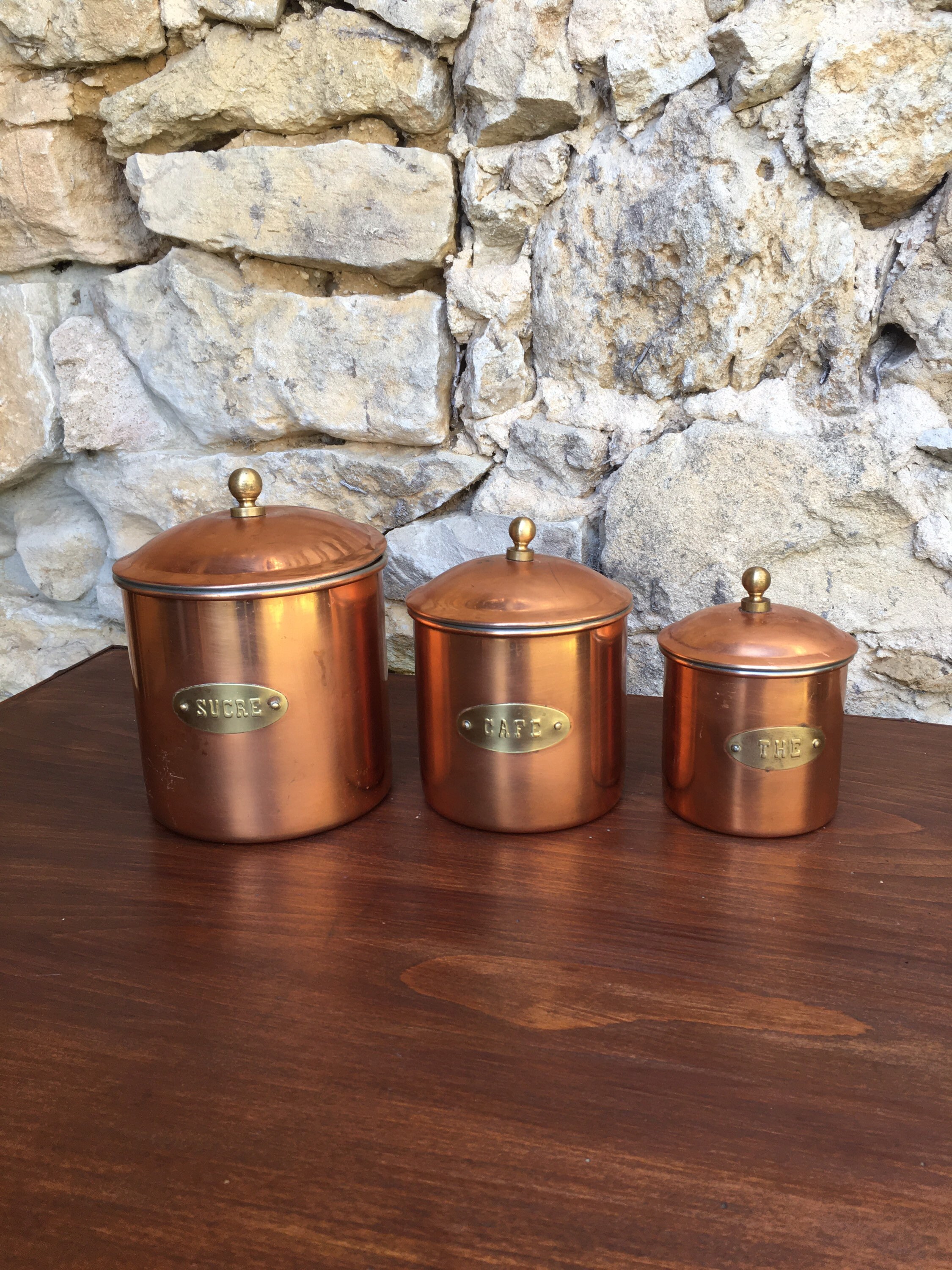 Français Ensemble de Bidons en Cuivre Vintage