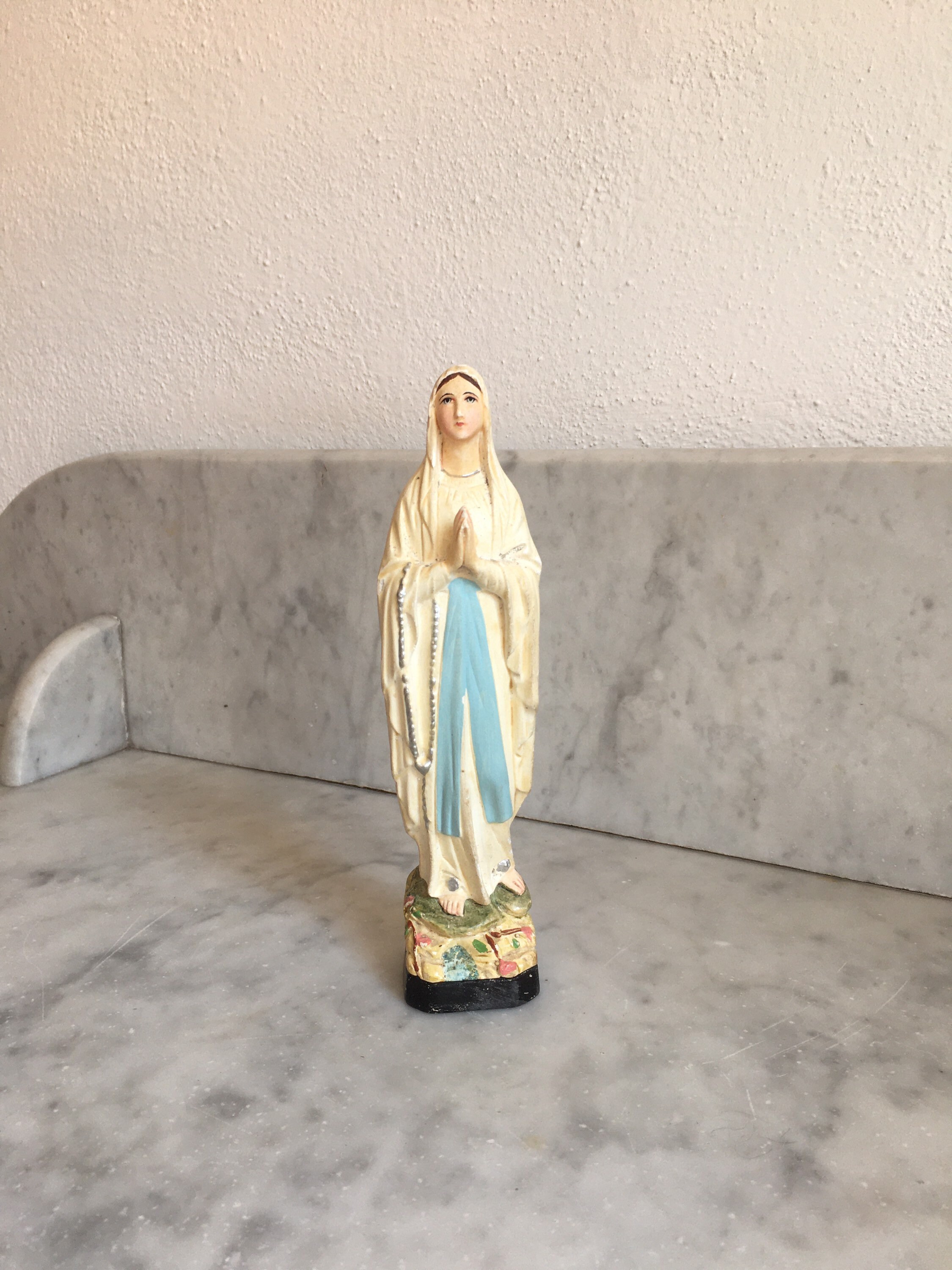 Français Statue Antique en Craie de La Vierge Marie