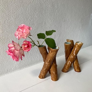 French antique barbotine bud vases faience tree branch bud vases