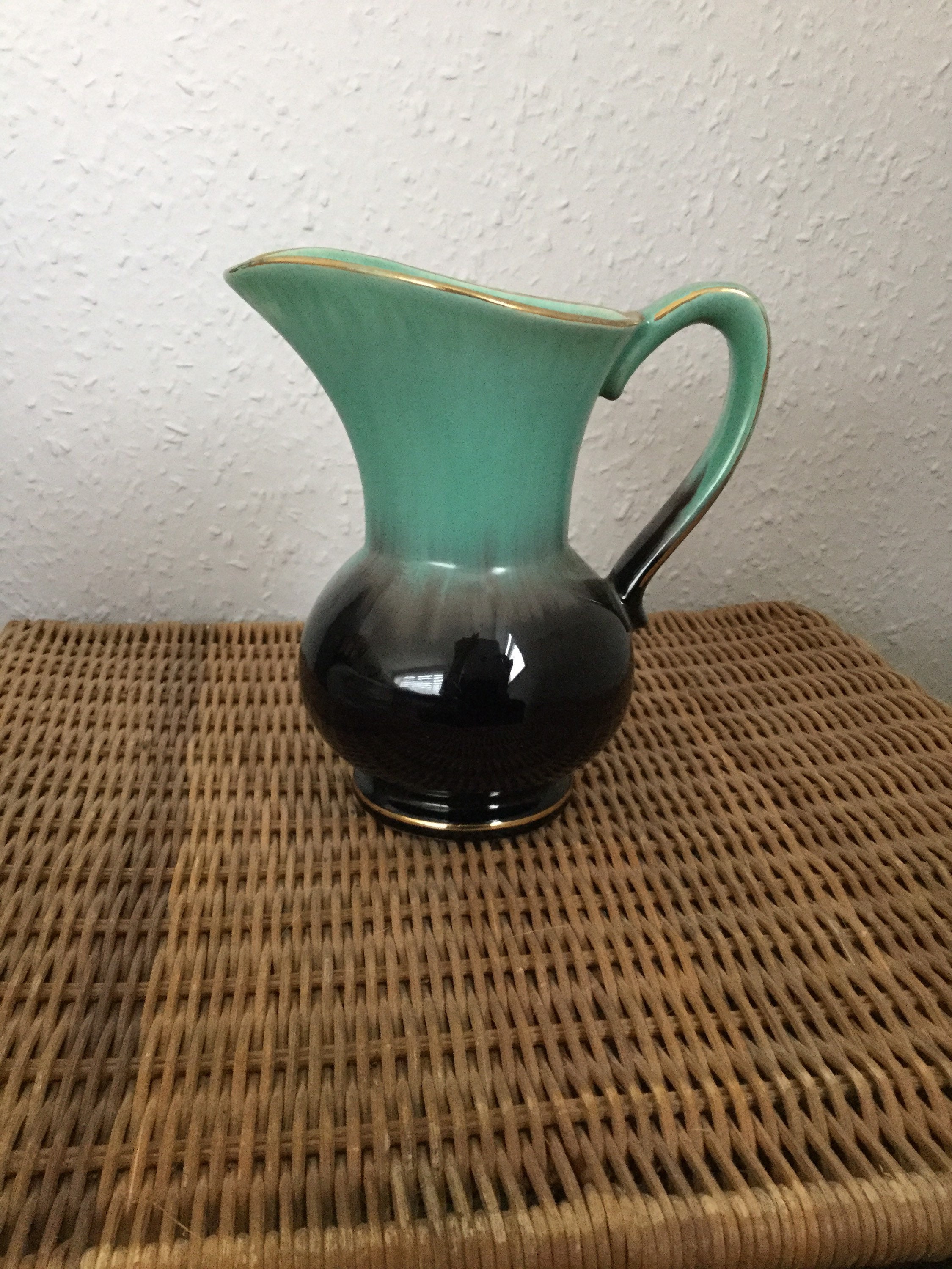 Vase/Pichet Vintage Bleu Turquoise et Noir Ouest-Allemand