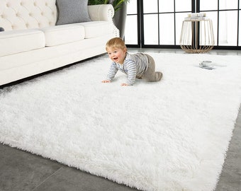 lquuo Faux Fleece Fluffy Area Rug for Living Room Bedroom Comfortable Home Decor,White Gold tip