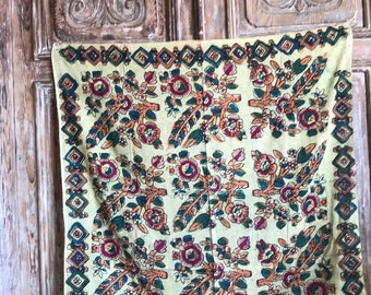 1930s hand block print fabric textile floral design