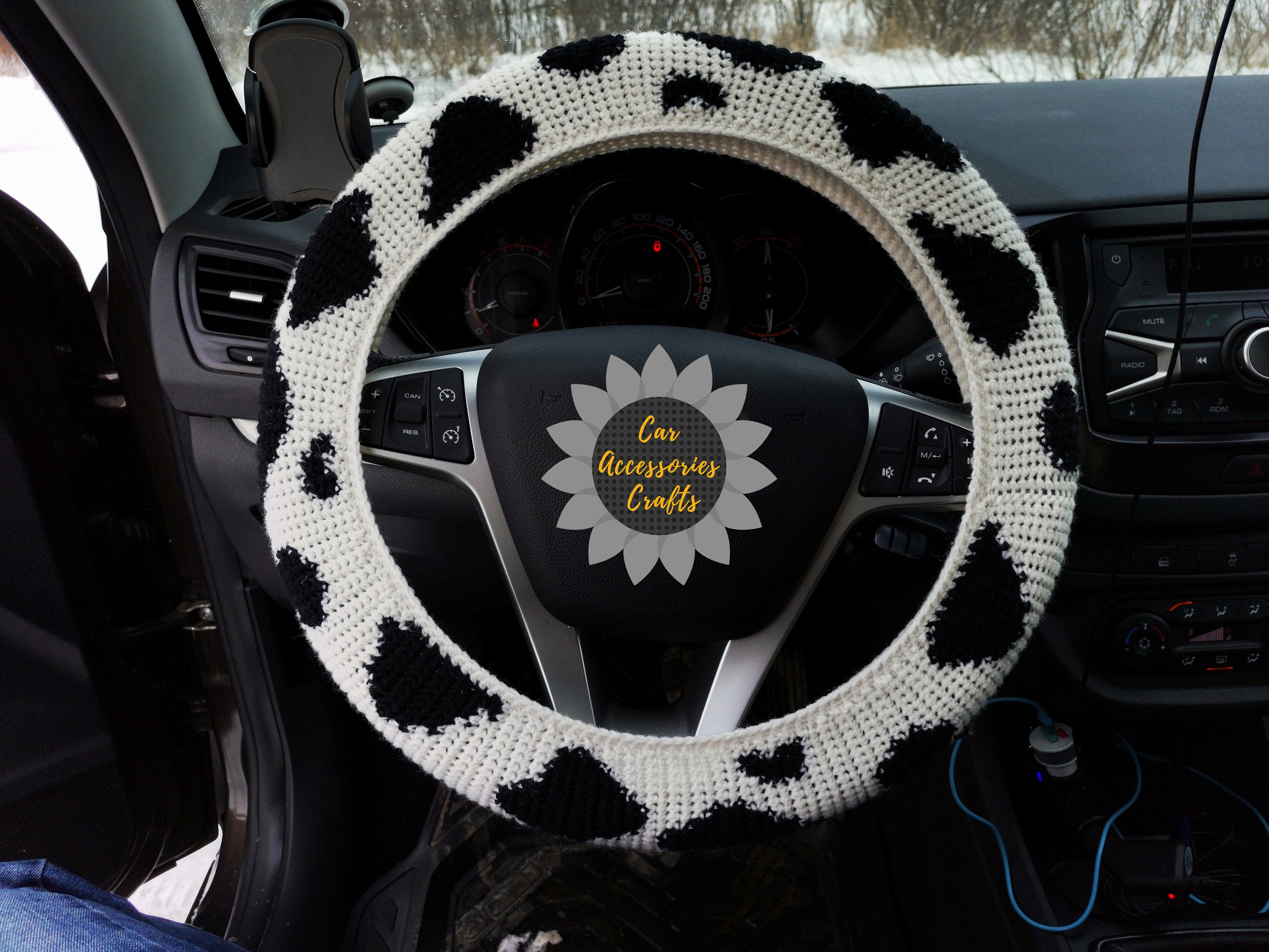 Cow steering wheel cover crochet steering wheel cover cute Etsy