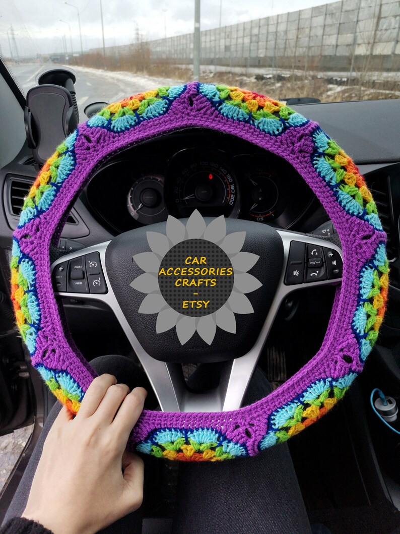 Car Granny Square Crochet Wheel Cover Steering Wheel Cover Etsy