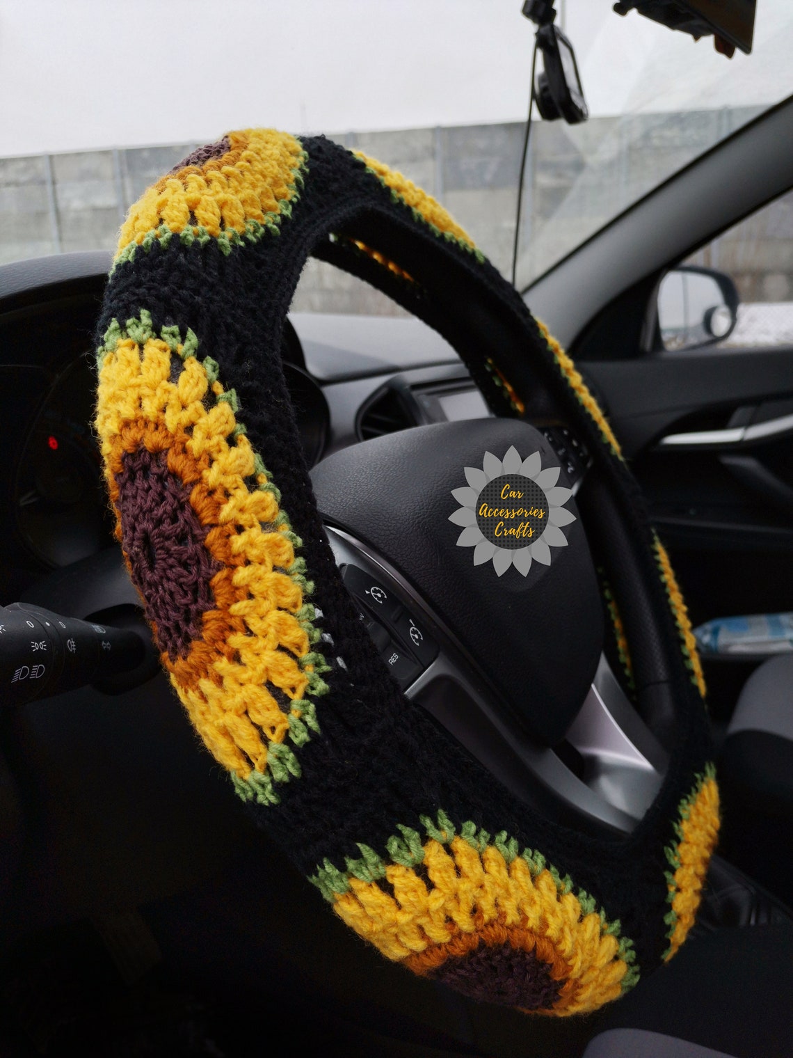 Sunflower Steering Wheel Cover Crochet Flower Steering Wheel Etsy