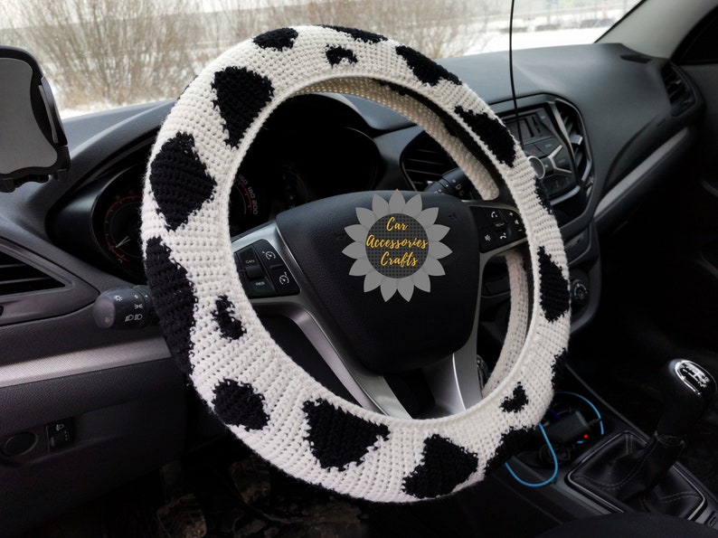 Cow Steering Wheel Cover Crochet Steering Wheel Cover Cow Etsy