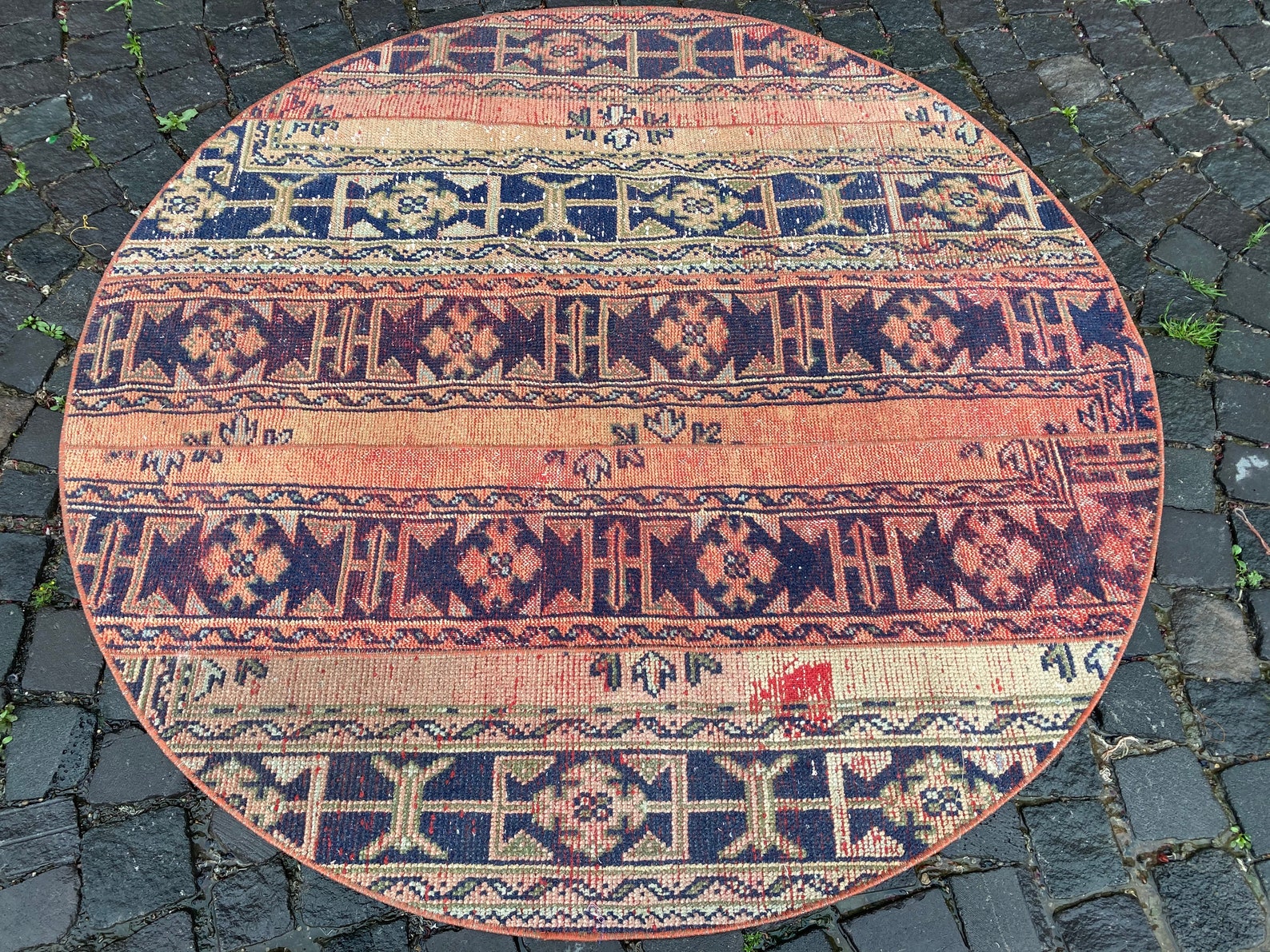 Circle Area Rug Patchwork Rug Wool rug Turkish rug Vintage Etsy