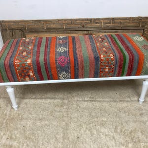 Ottoman Bench with Kilim – Handmade Upholstered Entryway Bench, End of Bed Seating, Modern Farmhouse Furniture, Custom Sizes