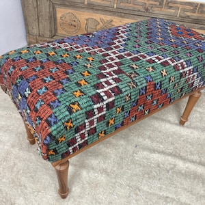 Ottoman Bench, Dining Table Seat, Piano Bench, Bedroom Seat, Handmade Furniture, Boho Decor, Turkish Rug Bench, Entry Footstool, 18x18x36