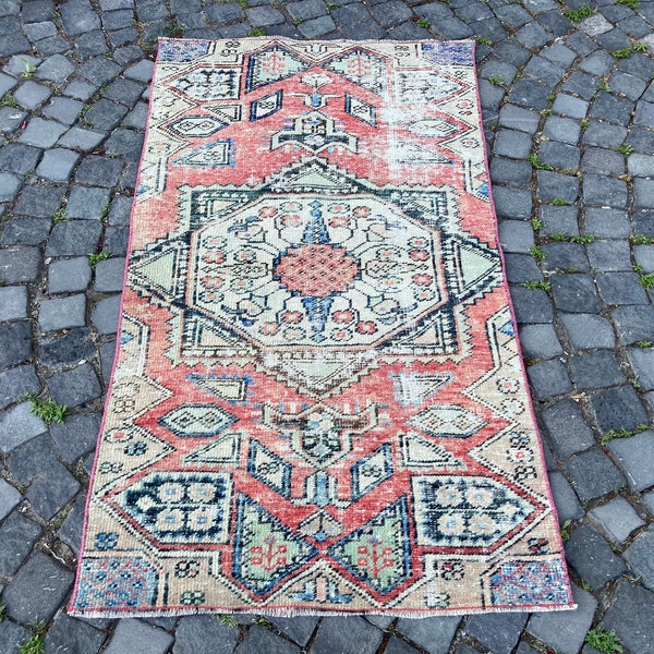 Oushak rug, Vintage rug, Turkish rug, Area rug, 3 x 5 ft, Front door rug, Oriental rug, Handmade rug, Carpet rug, Boho decor,