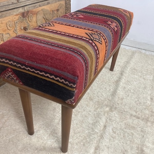 Ottoman Bench, Dining Table Seat, Piano Bench, Bedroom Seat, Handmade Furniture, Boho Decor, Turkish Rug Bench, Entry Footstool, 12x18x36