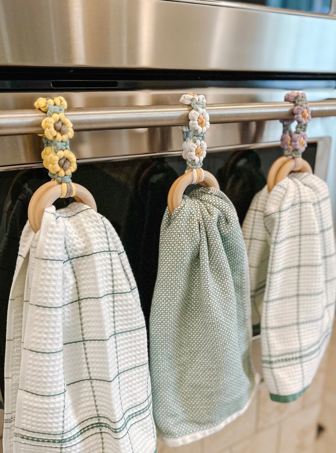 Kitchen Towel Holder ~ Daisy Macrame Towel Holder ~ Tea Towel Holder ...