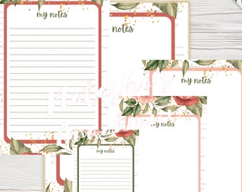 12 French Floral Script Notes Page Lined and Plain Pages