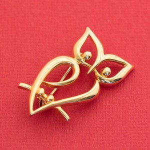 Vintage Art Nouveau Abstract Owl Gold Tone Brooch F12