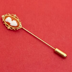 Vintage Lady Cameo Oval Gold Tone Stick Pin by Avon - F2