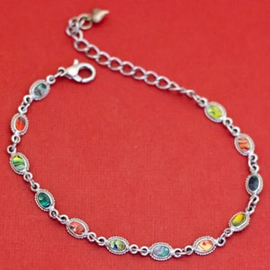 8 inch, Vintage Elegant Colorful Faux Gems Silver Tone Bracelet - F46