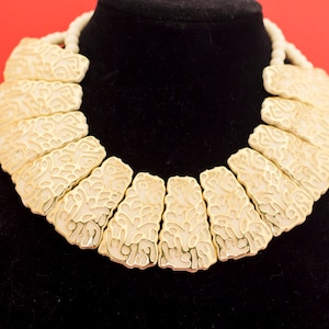 Victorian Style Gold Tone Pearl Strand Bib Necklace 16 Inches F19