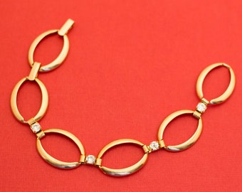 Vintage Gold Tone Diamond Link Bracelet 7 Inches F20