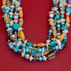 22 inch, Vintage Blue & Brown Beads Unique Beaded Necklace - F51