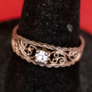 Size 6 1/2, Vintage Chain Link Sterling Silver Flower Ring - F33