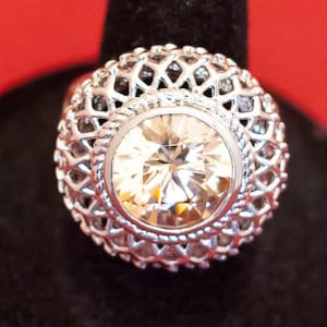 Tamanho 7, anel vintage Art Déco diamante falso gema prateada - F40