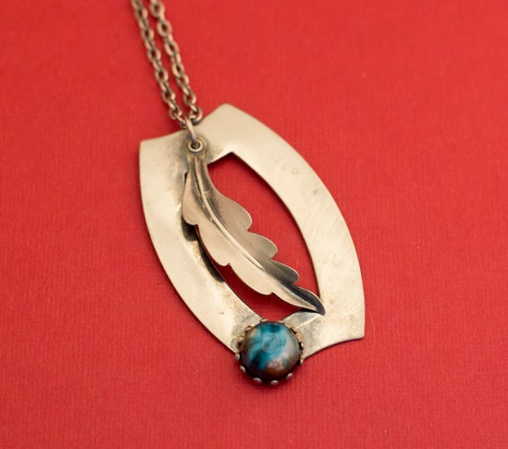 Vintage Medieval Rectangular-Feather-Galaxy Stone… - image 1