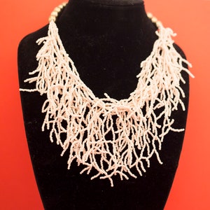 Hand-Made Light Pink Beaded Multiple Strands Boho Bib Necklace 20 inches F10