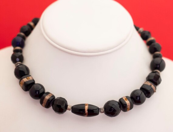 Vintage Black Beads Choker Necklace, 14'' - F26 - image 1