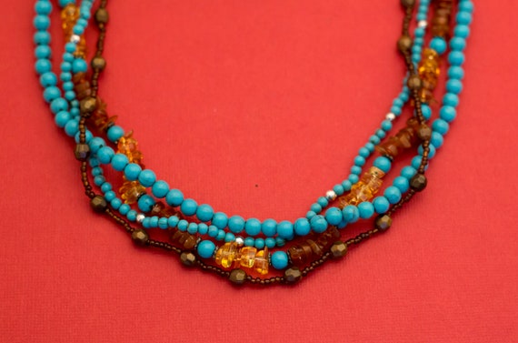 Multi-strand Teal Beaded Bohemian Necklace 18 Inc… - image 2