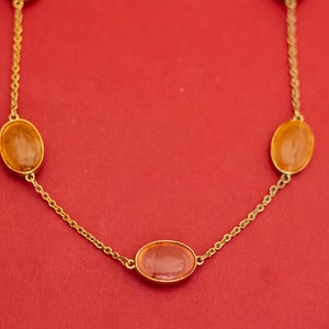 36 inch, Vintage Gold Tone Elegant Chains Oval Faux Gems Necklace - F35