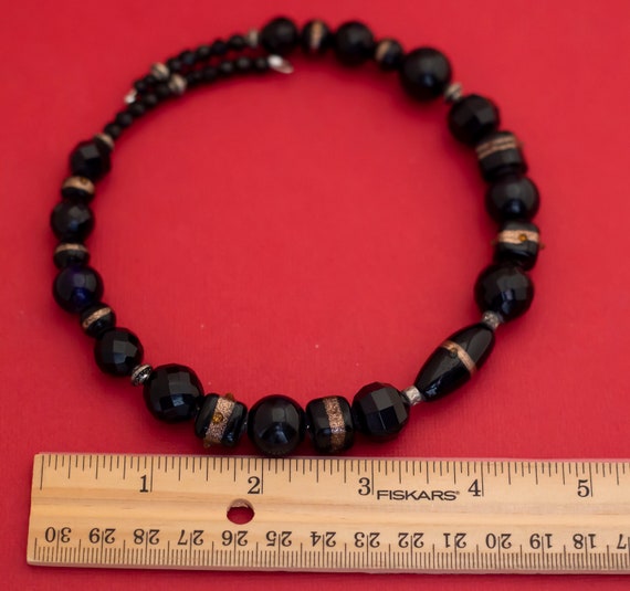 Vintage Black Beads Choker Necklace, 14'' - F26 - image 3