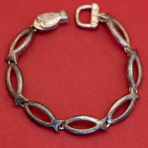 7 inch, Vintage Fish Oval Shapes Silver Tone Bracelet - F44