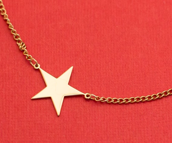 Minimalist Side Celestial Star Gold Tone Necklace… - image 2