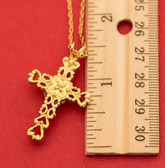 Vintage Cross Gold Tone with Delicate Rose 18 Inc… - image 3