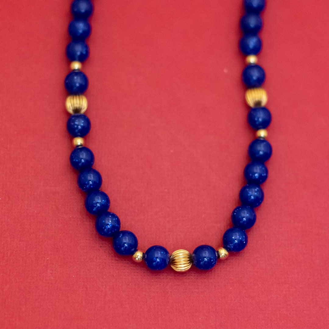 22 Inch, Vintage Sphere Ball Blue Beads Beaded Necklace