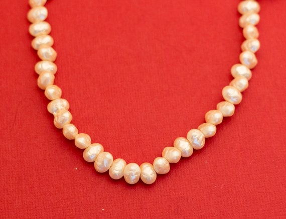 Vintage Dirty White Rough Beaded Necklace 34 Inch… - image 1