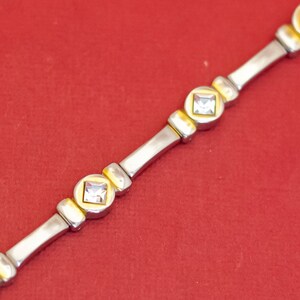 6 1/2 inch, Vintage Silver Tone Edwardian Elegant Rhinestone Bracelet - F41