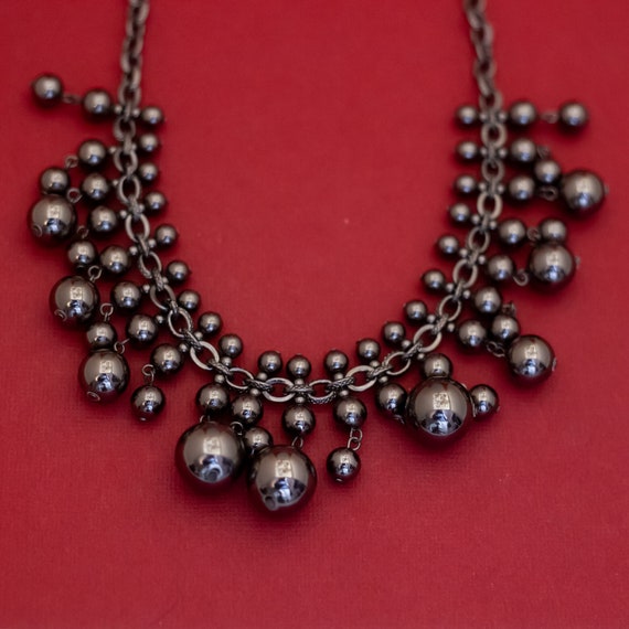 18 inch, Vintage Sphere Ball Beads Silver Tone Bi… - image 1