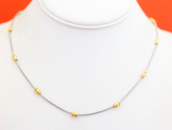 18 inch, Vintage Gold Tone Beads Silver Tone Neck… - image 2