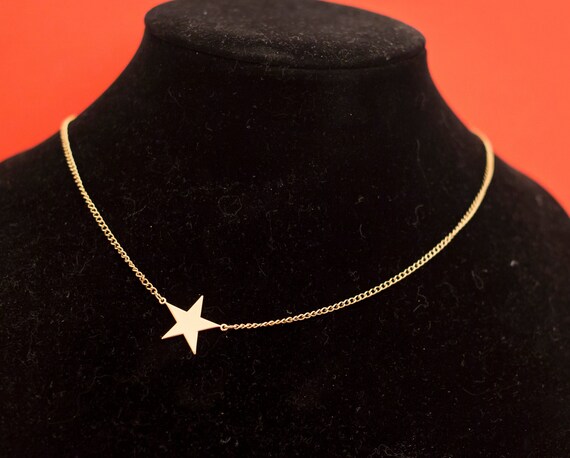 Minimalist Side Celestial Star Gold Tone Necklace… - image 1