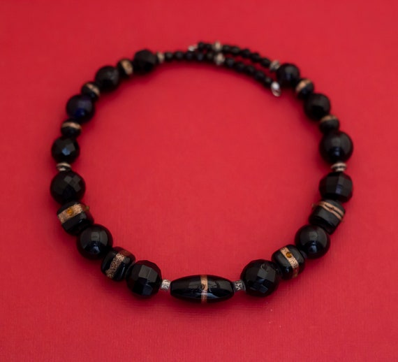 Vintage Black Beads Choker Necklace, 14'' - F26 - image 2