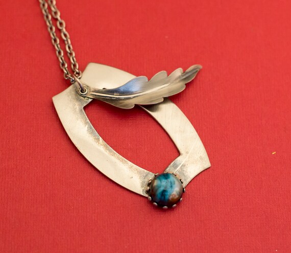 Vintage Medieval Rectangular-Feather-Galaxy Stone… - image 2