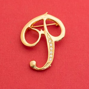 Vintage Letter P Gold Tone Brooch F23