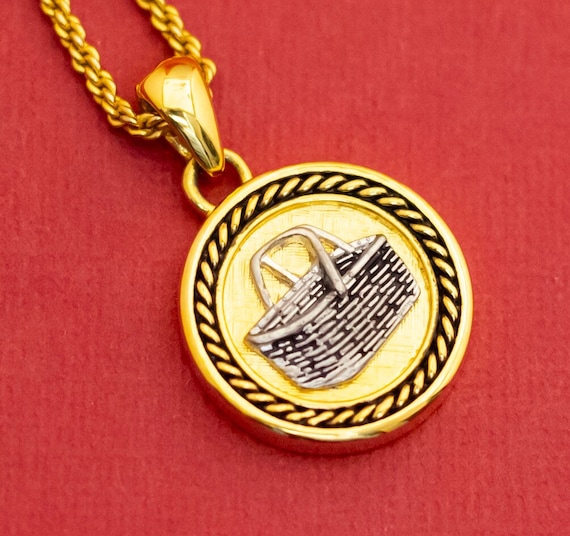 20 inch, Vintage Picnic Basket Gold Tone Necklace F… Gem