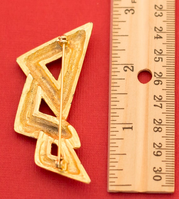 Vintage Geometric Gold Tone Brooch-F9 - image 2